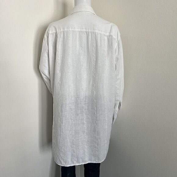 Ada Grimaldi Women's Lagenlook Tunic Size 40 S White Collared Linen Blend Italy - Picture 8 of 8